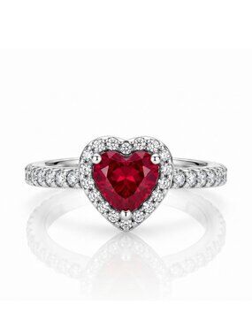 Dainty Heart Ring, 925 Sterling Silver, Size 6 Valentines Gift Red Ruby Gemstone